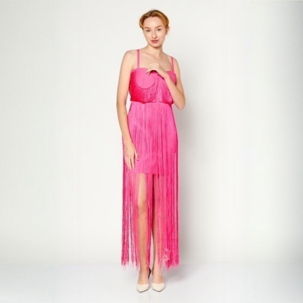 River Island Women Tassel Fringe Mini Dress, Dark Pink US 12